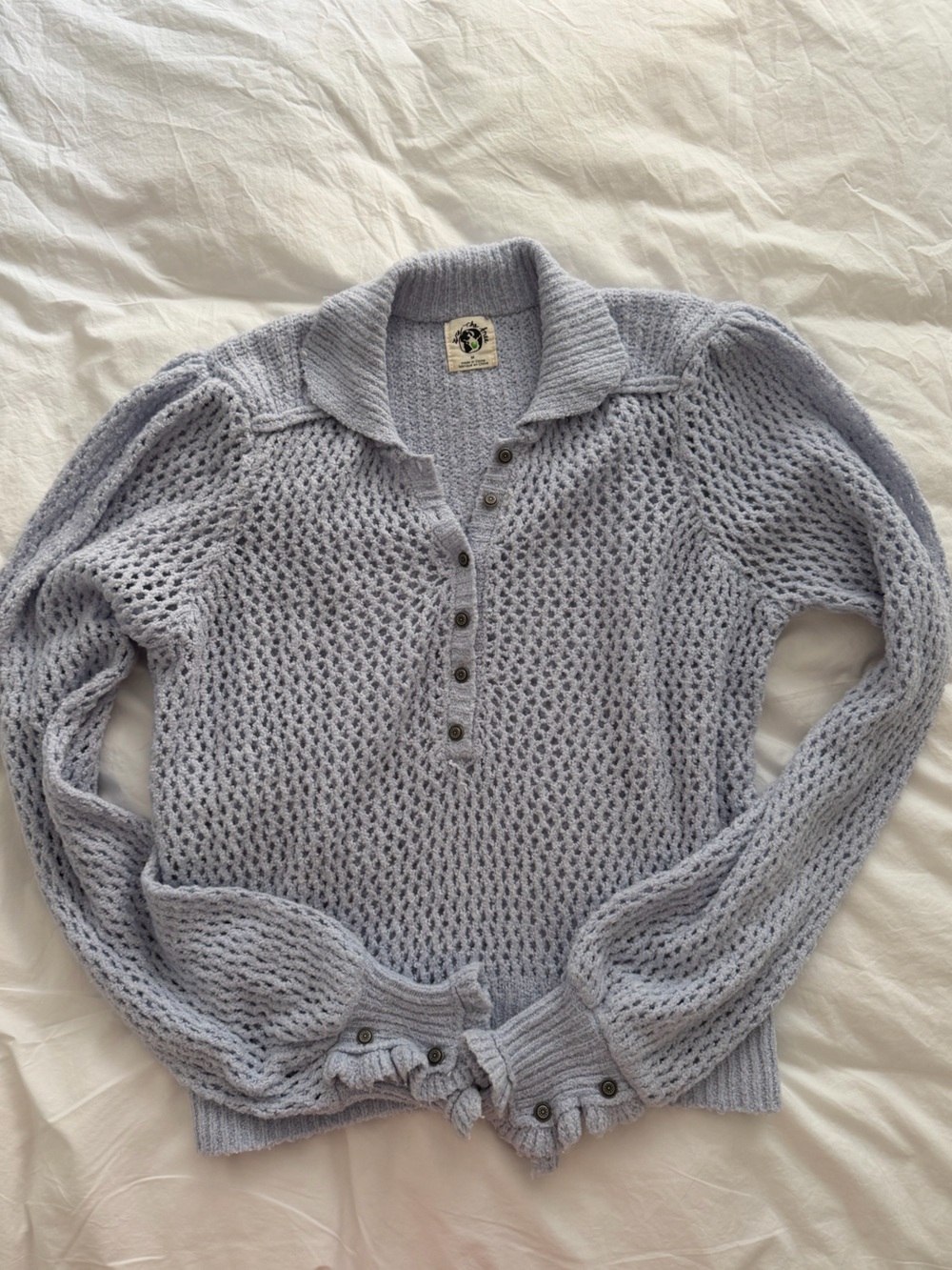 FREE PEOPLE Light Lavender Open-Knit Polo Sweater